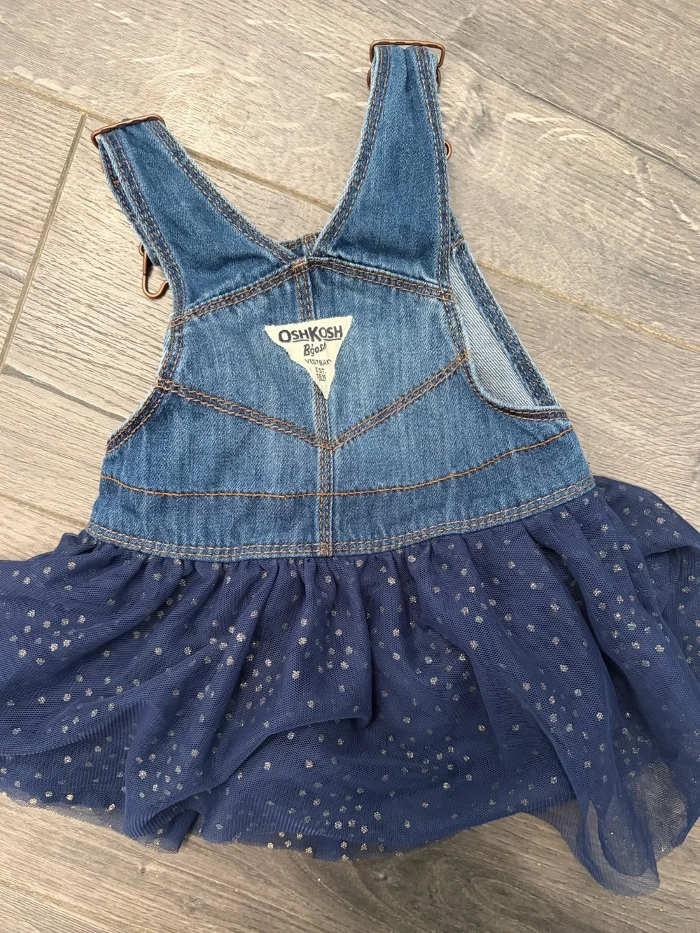 OshKosh B'gosh Denim Bib Overall Dress with Navy Sparkle Tulle